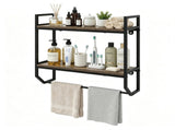 2-Tier Wall Mounted Bathroom Shelf with 22" Towel Bar, Industrial Storage Rack Engineered Wood & 09132622