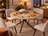 31.5 in Round Dining Table for 2-4, Small Space Kitchen Table with Metal Legs, Natural Oak 99460340