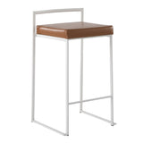 Fuji Contemporary Stackable Counter Stool in White with Camel Faux Leather Cushion by LumiSource B202P221934