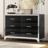 Elegant High Gloss Dresser with Metal Handle,Mirrored Storage Cabinet with 6 Drawers for N733P205355B