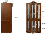 Corner Curio Cabinet with Lights, Adjustable Tempered Glass Shelves, Mirrored Back, Display 24721682