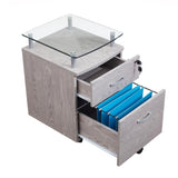 ZNTS Rolling File Cabinet with Glass Top, Grey 86505676