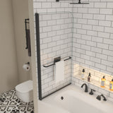 Bath tub Pivot shower screen, with 1/4" tempered glass and towel bar 3458 finished Matte Black W2122P297405