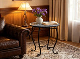 14" Metal Side Table, Indoor Outdoor Decorative End Table X-Base Heavy Duty Plant Stand for Patio 06088239