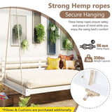 TOPMAX Acacia Wood Porch Swing Bed for Outdoor with Hemp Ropes - Full Size Patio Hanging Bed, 350lbs N717P265860K