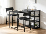Bar Table and Stool Set 1 Table 2 Stools, Black Wood Grain MDF Tabletop & Gold Metal Frame, Padded 27543993