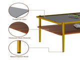 Rectangle Coffee Table with Gray Tempered Glass top and Golden Legs, Modern Table for Living Room W241139568