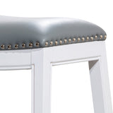 ZNTS 30" Bar Height Saddle Stool, White Finish, Gray Leather Seat B046109805