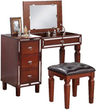 Traditional Formal Cherry Color Vanity Set w Stool Storage Drawers 1pc Bedroom Furniture Set Tufted B011111846