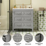 30'' Bathroom Vanity with Ceramic Sink Combo, Free Standing Single Vanity Set with 3 Drawers, Solid N710P246209E