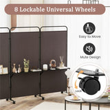 3-Panel Folding Divider with Lockable Wheels and 3 Metal Shelves Brown 47056717