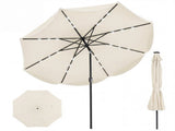 10 Ft Solar Powered Patio Umbrella with 24 LED Lights, Beige Outdoor Market Umbrella 90952387