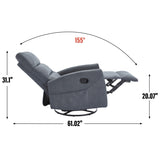 Manual Recliner Chair with Rocker and Swivel in Fabric for Living Room, Grey W3224P289293