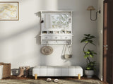 Floating Makeup Vanity with Big Mirror, Wall-Mounted Storage Vanity with Drawers, Pockets & Hooks, 80169179