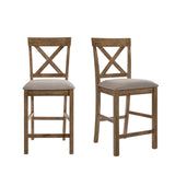 Contemporary Counter Height Chairs Set of 2 Upholstered Seat X-Back Classic Oak Finish Wooden Dining B2741P336519