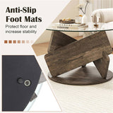 32" Grey Round Tempered Glass Coffee Table - Modern Style, 200LBS Capacity, Solid Rubberwood Base 26269779
