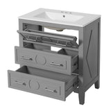 30'' Bathroom Vanity with Ceramic Sink Combo, Free Standing Single Vanity Set with 3 Drawers, Solid N710P246209E