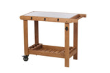 Outdoor Wooden Grill Cart Table with Wheels, Metal Top and Storage, for Patio Backyard Garden BBQ W2640P292929