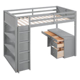 Twin Size Loft Bed with Ladder, Shelves, and Desk, Gray 83068138