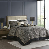 5 Piece Jacquard Bedspread Set with Throw Pillows Black King B03597642