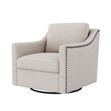 ZNTS 360 Degree Swivel Armchair Cotton linen skin-friendly fabric Ergonomic design Brass nail decorative W2113127539