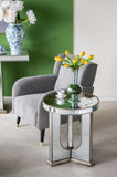 21.5x21.5x25" Round Side Table with Elegant Foral Design and Mirrored Silver Finish W2078P248215