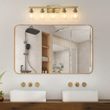 Golden 5-Light Vanity Light with Clear Glass Shades, Modern Iron Metal Bathroom Wall Fixture for W1340P206690