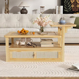 ZNTS U-Can Modern Coffee Table, Coffee Table with 1 Storage Shelf, 2 Tabletops and 1 Rattan Drawer For N724P232190N