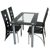 ZNTS 5 Pieces Dining Table Set for 4, Kitchen Room Tempered Glass Dining Table, 4 Chairs, Black,Table 03640363