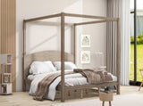 King Size Canopy Platform Bed with Headboard and Support Legs, Brown Wash WF309291AAD