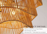 Handwoven Paper Rattan Boho Chandelier with 7-Light E26 Base, 60cm Adjustable Height Wave Pendant W1367P461037