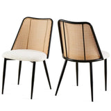 ZNTS Off White Rattan Dining Chairs Set of 2,Boucle Chairs with Natural Cane Back, Upholstered Dining W1164P218677