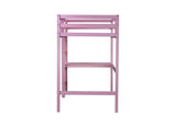 ZNTS Twin High Loft Bed, Rubber Wood Loft Bed with Safety Guardrail, built-in desk, ladder,Pink W504P206981