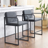 Set of 2,Modern Upholstered Counter Height Bar Stool with Armrests, Metal Frame and Padded Seat, W1901P225274