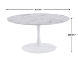 42.1" white marble Color Tulip Table, Mid-century Dining Table for 4-6 People - Round MDF Table W234P453955