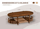 37.8" Oval Coffee Table with 2-Tier Rope Woven Storage Shelf, Melamine MDF Tabletop & Metal Frame, 01080088