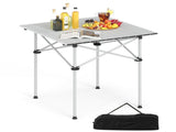 Silver 28" Foldable Camping Table with Aluminum Top, 150 lbs Capacity Portable Picnic Table with 59291166