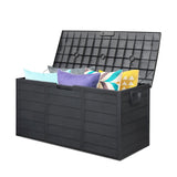 ZNTS 75gal 280L Outdoor Garden Plastic Storage Deck Box Chest Tools Cushions Toys Lockable Seat BLACK 43351783