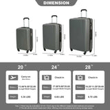 3-Piece Luggage Set ABS Lightweight & Durable Suitcase with Spinner Wheels, TSA Lock, , W284P377771