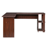 ZNTS L-Shaped Wood Right-angle Computer Desk with Two-layer Bookshelves Dark Brown 28876635