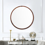 Hausen 31.5" Mid-Century Modern Round Accent Wall Mirror, Brown Walnut Wood & Veneer B2719P246002