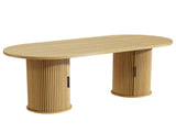 70.9" Oval Dining Table for 6 People, Fluted Cylindrical Pedestals with Roll-up Door Storage 67261607