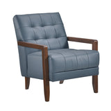 ZNTS Modern Style Accent Chair Blue Leather Upholstered Tufted Detail Walnut Finish Wood Furniture 1pc B011P271924