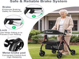 Matinal Foldable Rollator Walkers with Seat for Seniors, 350 lb Capacity, 8'' Big Wheels, 6-Position T3815P362454