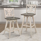 Counter Height Chairs Set of 2, White Gray 360-degree Swivel Chair Solid Rubberwood Kitchen Dining B011P194908