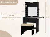 3-Color LED Lighted Vanity Desk with Charging Station - Foldable Makeup Table & Cushioned Stool Set 83295771