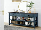 Retro Design Console Table with Two Open Shelves, Pine Solid Wood Frame and Legs for Living Room 50405748