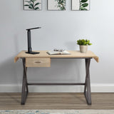 Gold Aluminum and Grey Writing Desk with X Shape Metal Base B062P184563