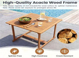 5-Piece Acacia Wood Patio Dining Set for 4, Square Outdoor Table with Umbrella Hole & Ergonomic 19480283