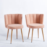 Modern beige dining chair with iron tube wood color legs, shorthair cushions and W23461124